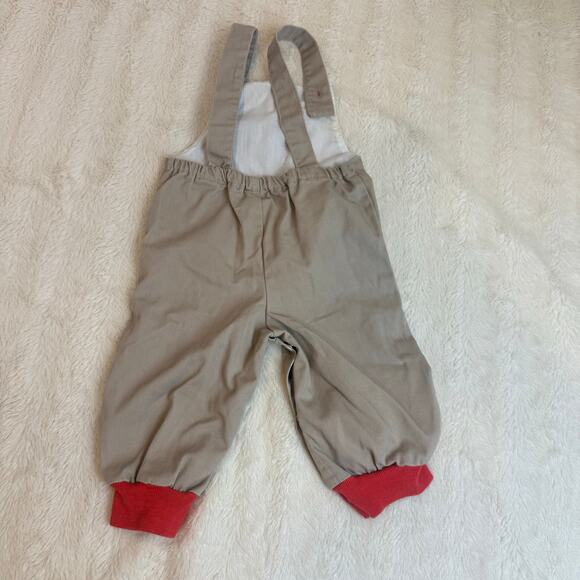 Vintage Coveralls Overalls Baby Toddler Boy 12 Months Tan Red Baseball CUTE - Picture 2 of 6